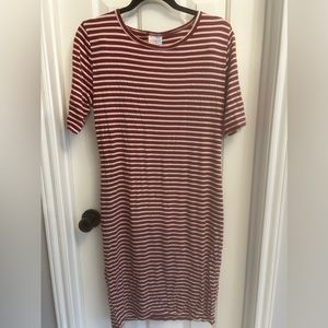 LuLaRoe Julia Dress - Maroon and Cream - Size Large